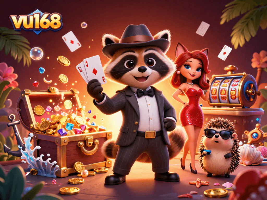 Experience thrilling gameplay at vu168 with our suave raccoon, glamorous fox, and hedgehog bouncer.