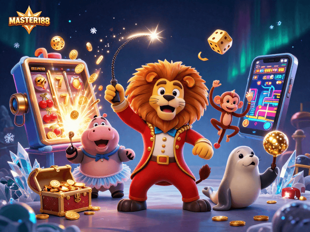 Engage with MASTER188 in a vibrant 3D cartoon casino world exploding with jackpots and excitement.