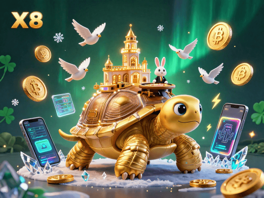 Engage with the dynamic world of XX8, featuring a golden tortoise casino, rabbit dealer, and flying coins.