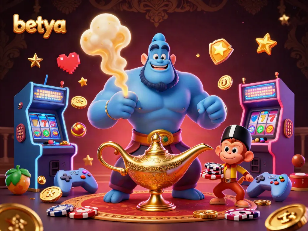 Experience betya's thrilling casino adventure with a magical genie and vibrant gaming elements.