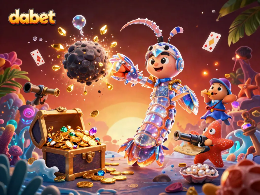 Dabet's dynamic gaming universe showcases a galactic samurai shrimp battling for treasures in a vibrant casino scene.