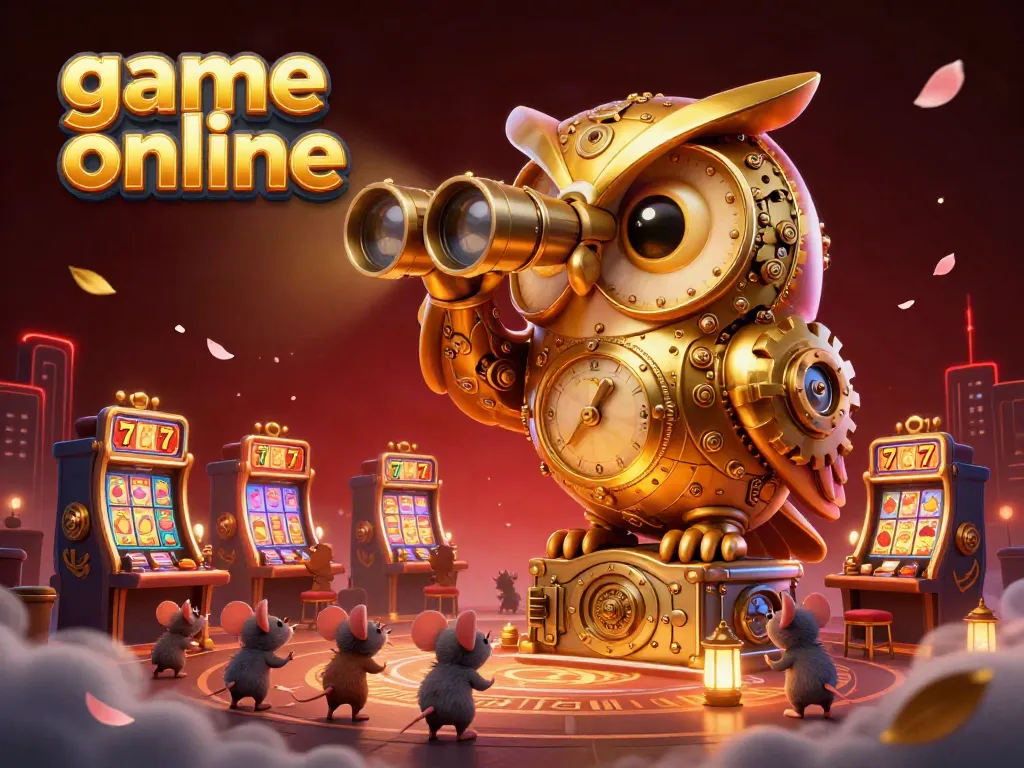 Experience game online excitement with an animated golden owl surveying a lively casino scene.