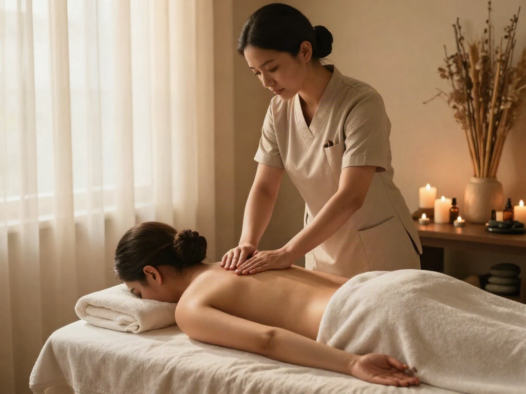 부평출장안마 - Relaxing massage therapy session in a serene wellness spa environment.