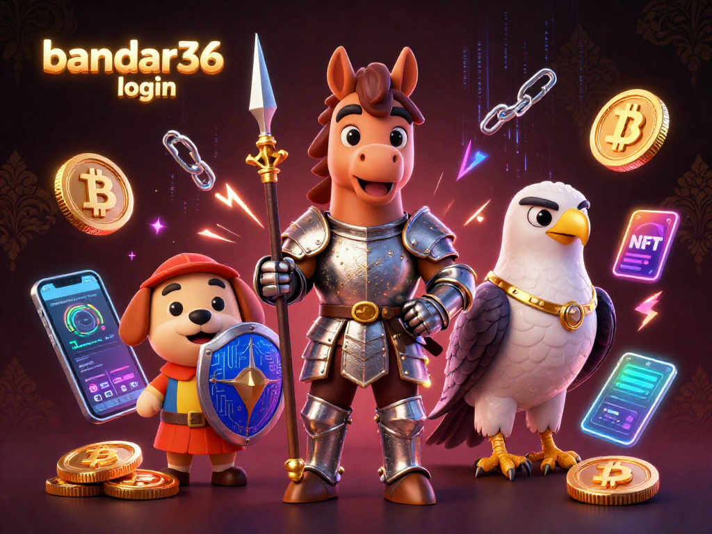 Melihat bandar36 login di dunia kasino dengan simbol cryptocurrency dan elemen permainan yang menarik.