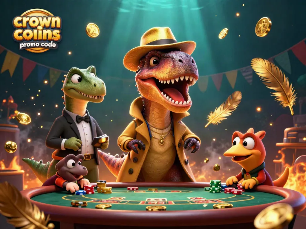 Engage with the crown coins casino promo code to unlock exciting prizes in a vibrant 3D casino scene.