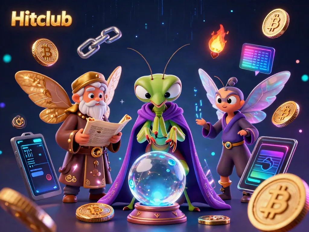 Engage in thrilling gameplay at Hitclub with vibrant characters and crypto elements in a magical casino setting.