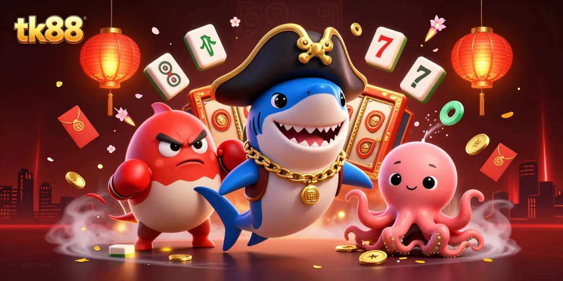 Experience thrilling gambling action with tk88 in a vibrant 3D casino illustration showcasing playful characters.