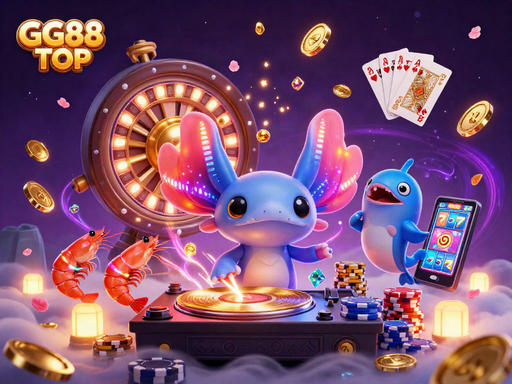 Winning spins at GG88 TOP: casino action with neon characters and vibrant gaming elements