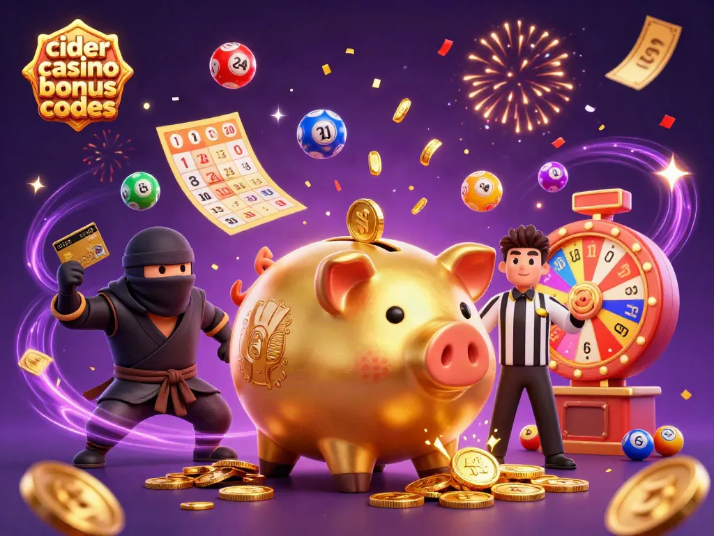 Engage with cider casino bonus codes in this vibrant scene featuring dynamic casino elements and festive characters.