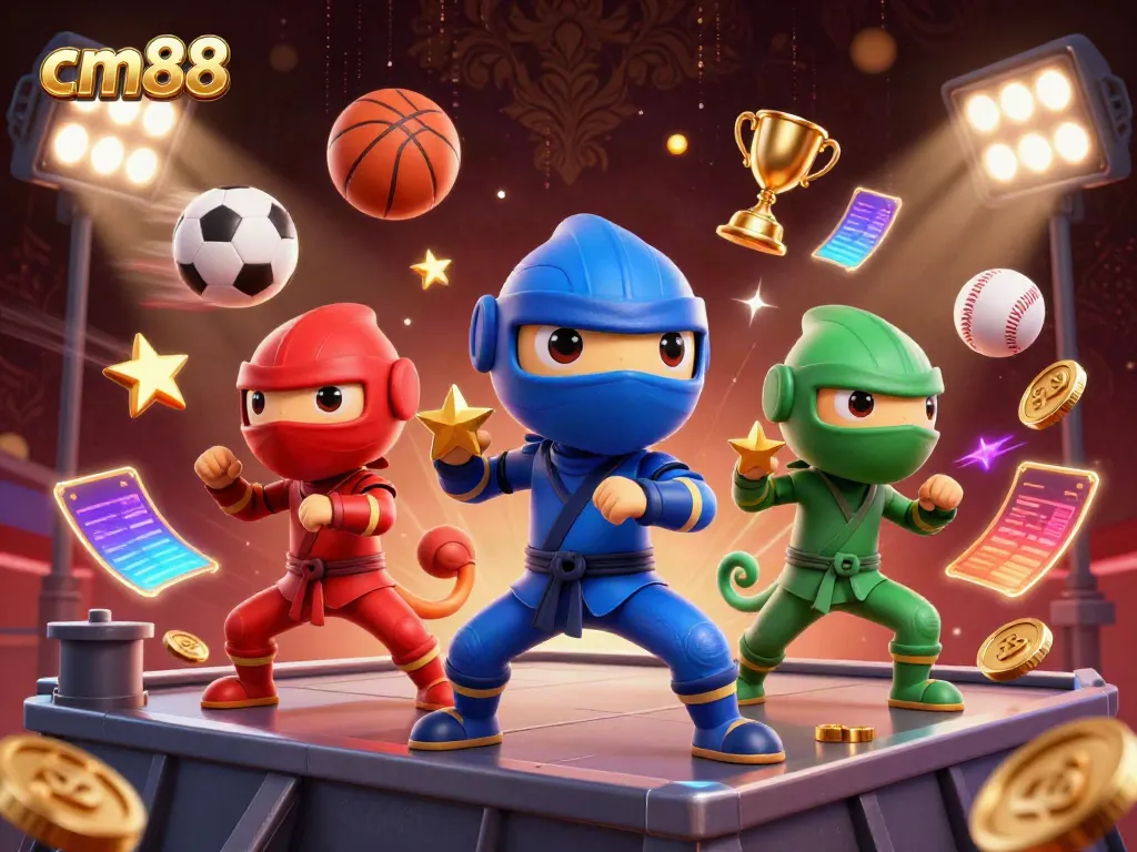Engage with cm88's immersive casino experience through vibrant 3D ninja chameleons in action.