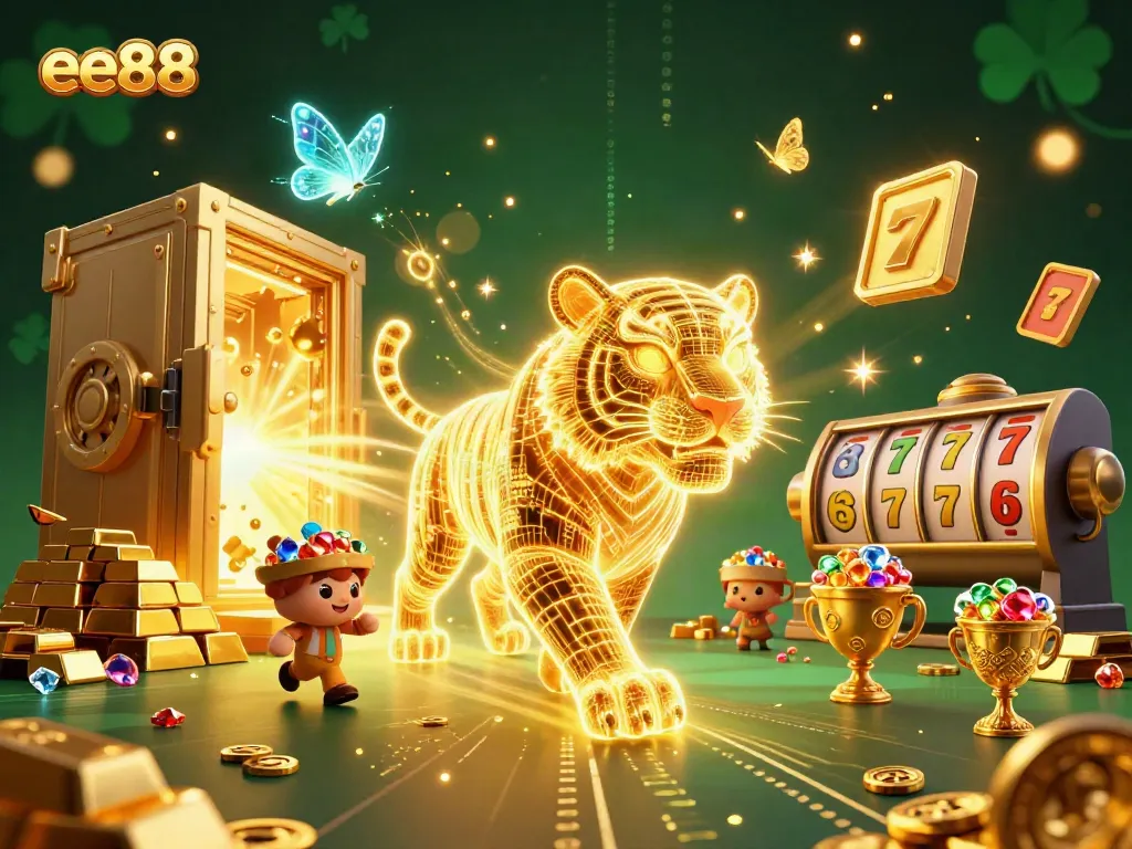 Play exciting slot games with ee88 in a vibrant digital casino landscape full of treasures.
