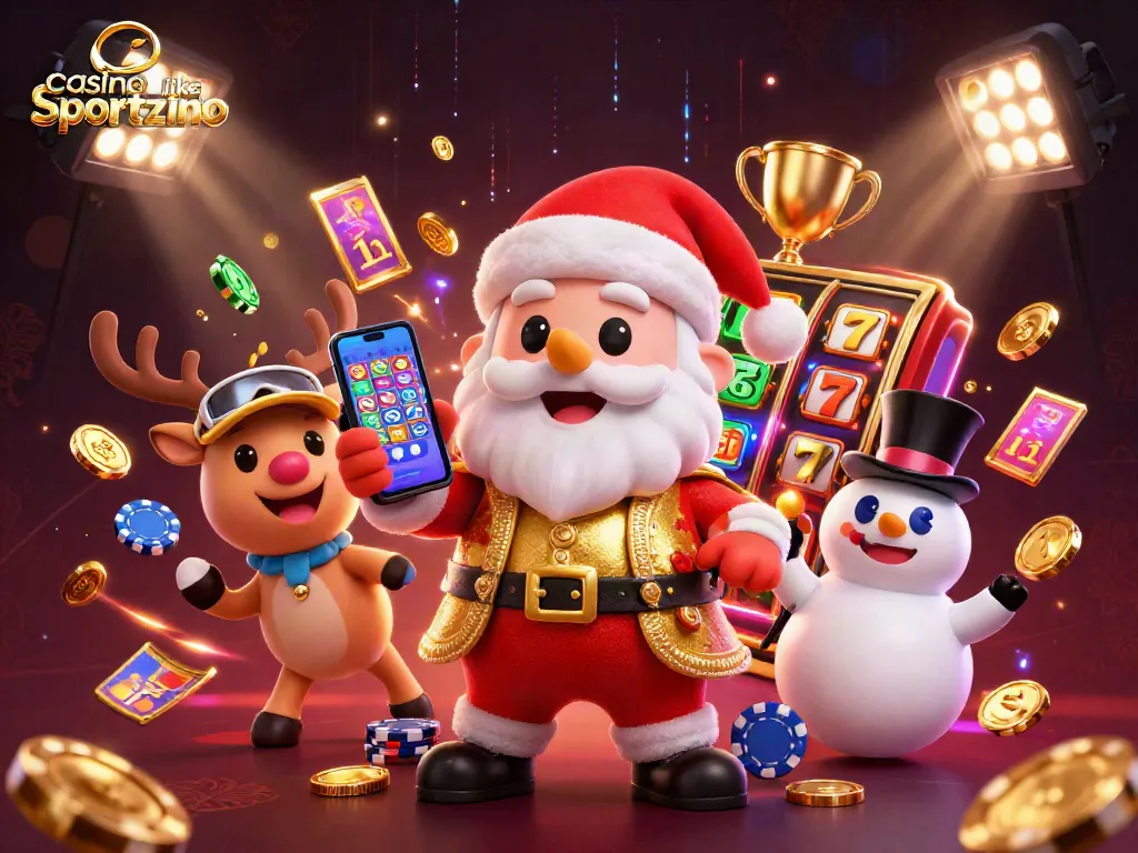 Play at casino like sportzino with festive characters enjoying thrilling jackpot slots.