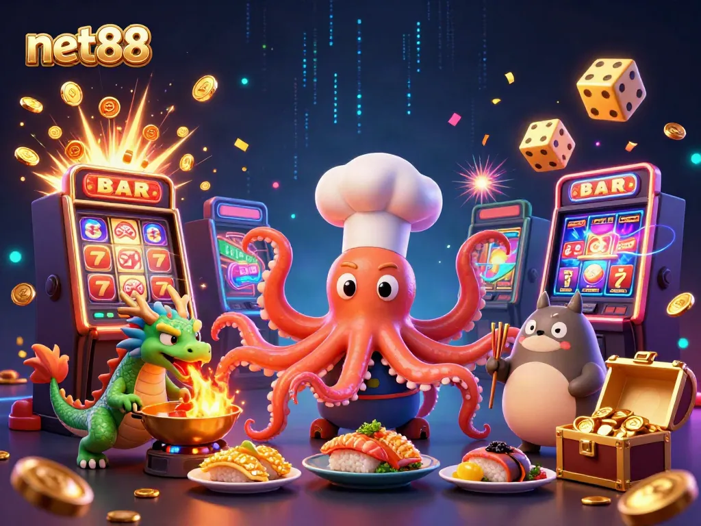 Experience thrilling gameplay and jackpots with net88 in a vibrant 3D casino scene.