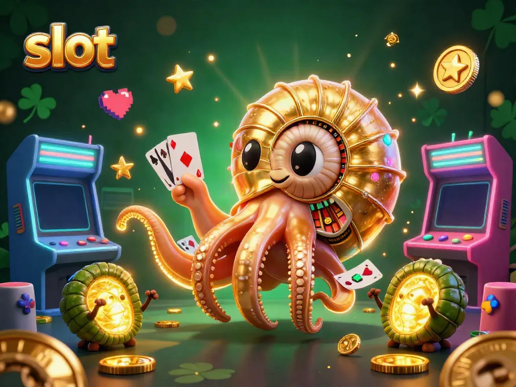 Engaging slot gaming scene featuring a giant nautilus with a roulette wheel shell and glowing ammonite companions.
