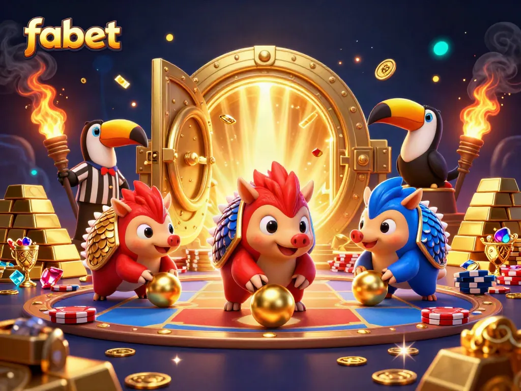 Engage in winning games at fabet with vibrant illustrations of playful pangolins in a dynamic casino scene.