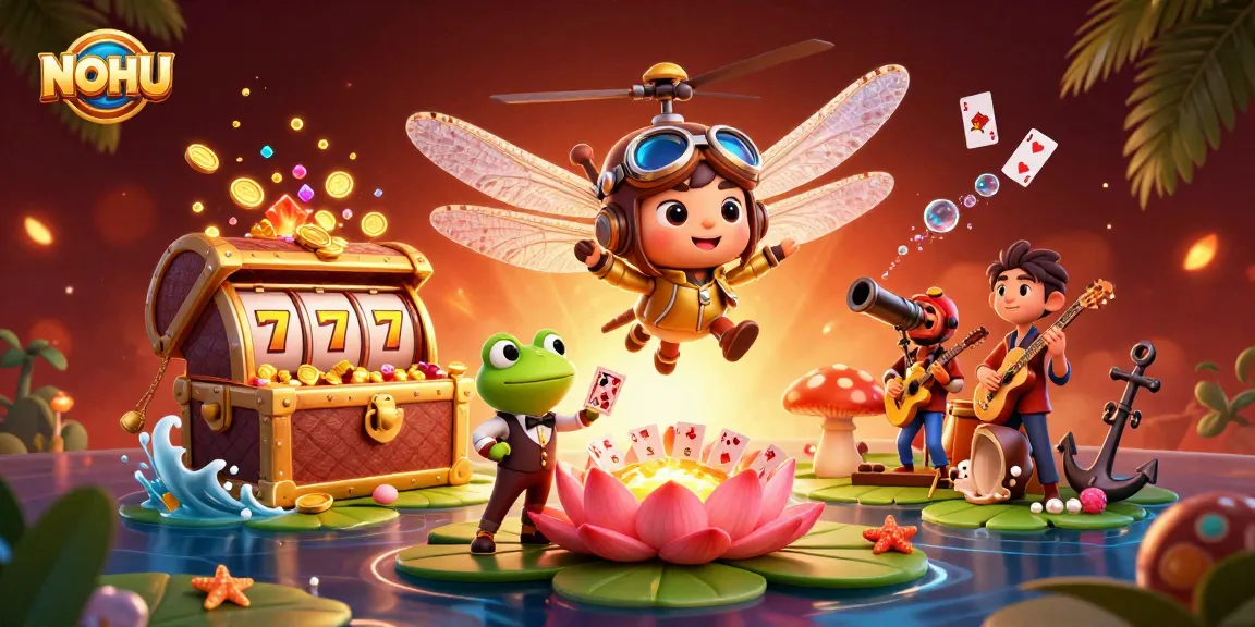 Engage with NOHU's thrilling gaming experience through vibrant illustrations of dynamic casino adventures.