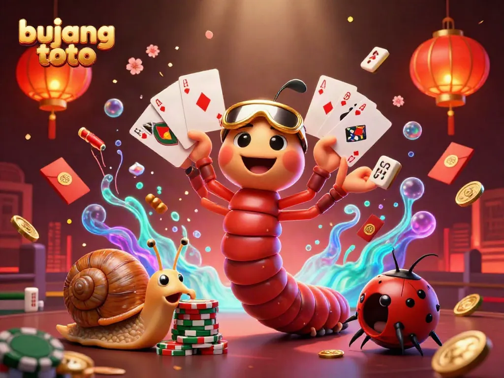 Experience the thrill of bujang toto with colorful casino characters and festive elements in a vibrant scene.