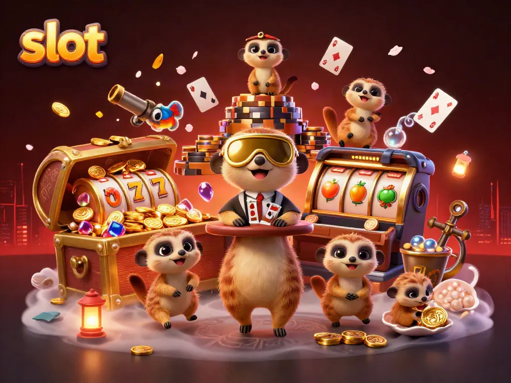 Meerkat menjalankan kasino dengan slot, chip mengalir, dan suasana yang dinamis.