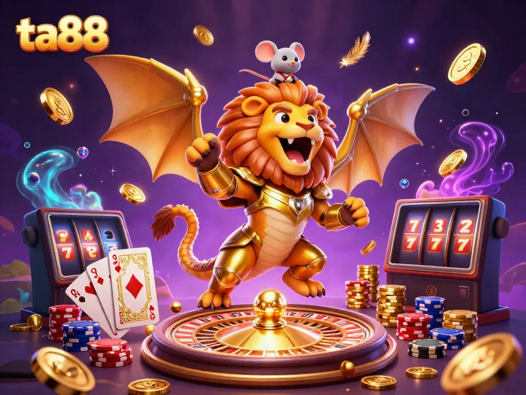 Experience thrilling wins with ta88, showcasing vibrant casino elements like chips and cards.
