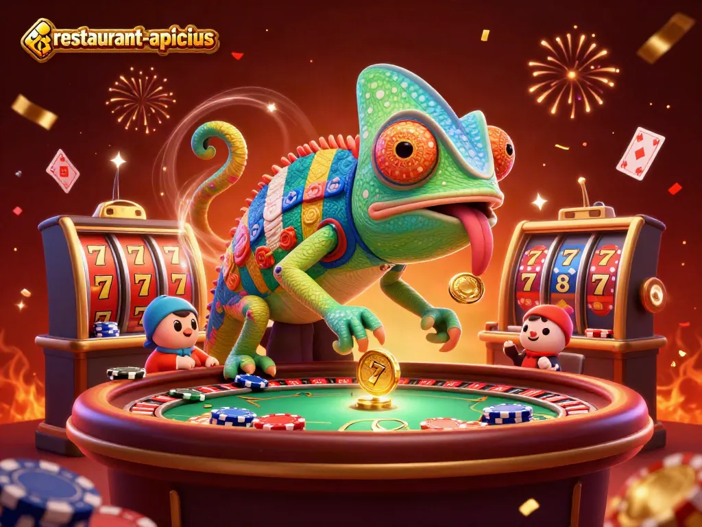Experience winning thrills at restaurant-apicius with a vibrant casino scene featuring the chameleon owner.