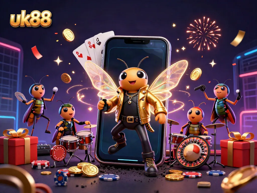Engage with the exciting world of uk88's online gaming, featuring vibrant casino elements and characters.