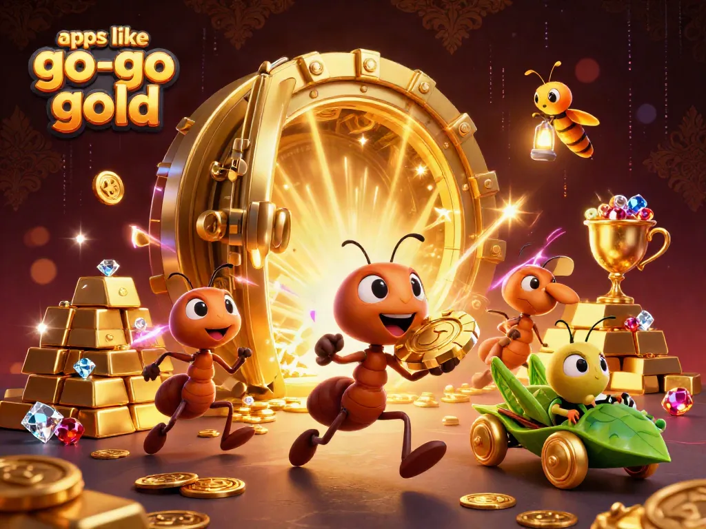 Play exciting games like Go Go Gold with vibrant visuals and golden treasures in this casino scene.