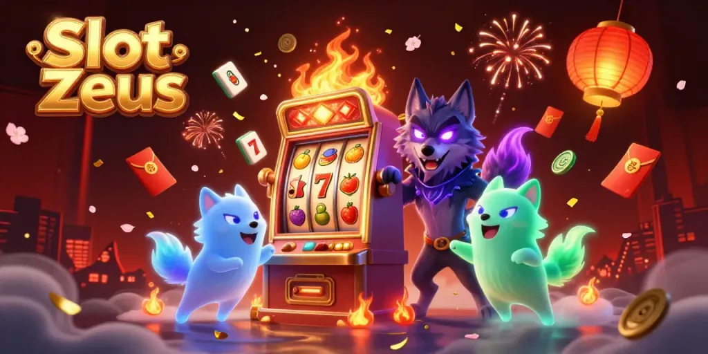 Permainan slot Zeus yang berwarna-warni dengan simbol keberuntungan dan suasana yang meriah.