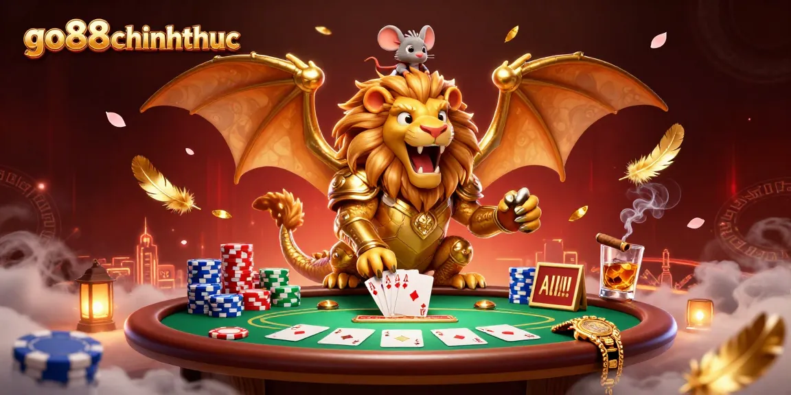 Engage in thrilling action at go88chinhthuc with a dynamic 3D casino scene showcasing a chimera in golden armor.