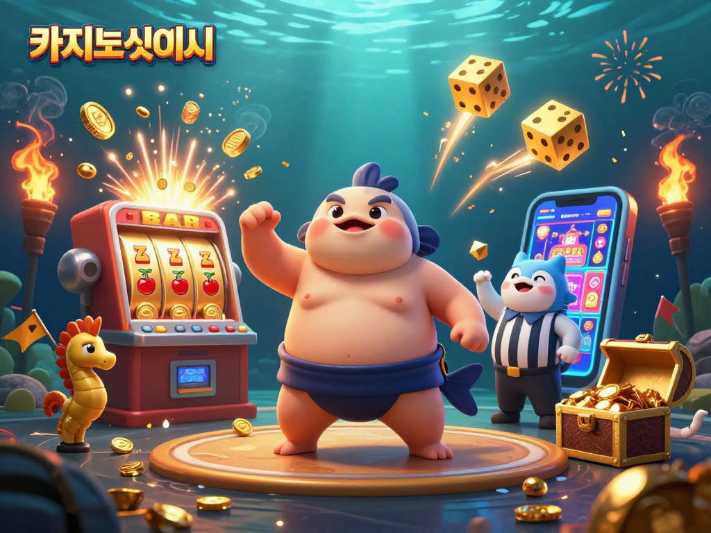 카지노사이트에서 슬롯머신과 보너스를 경험하는 재미있는 장면을 묘사합니다.
