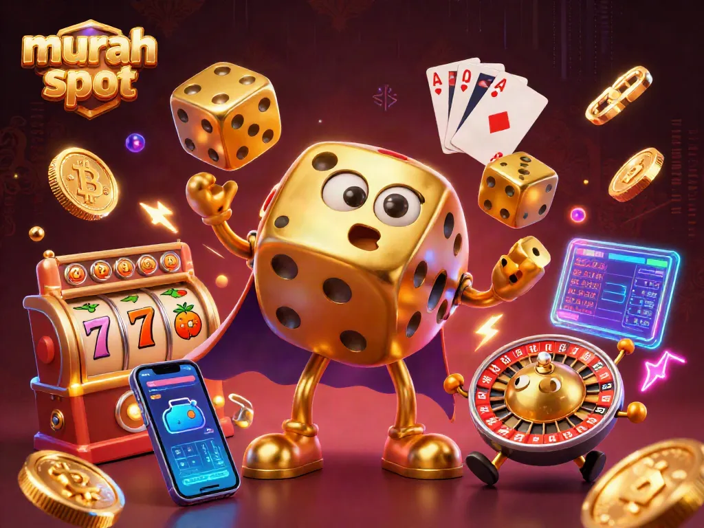 Gambaran dinamis tentang murah slot dengan karakter dadu emas dan elemen kasino