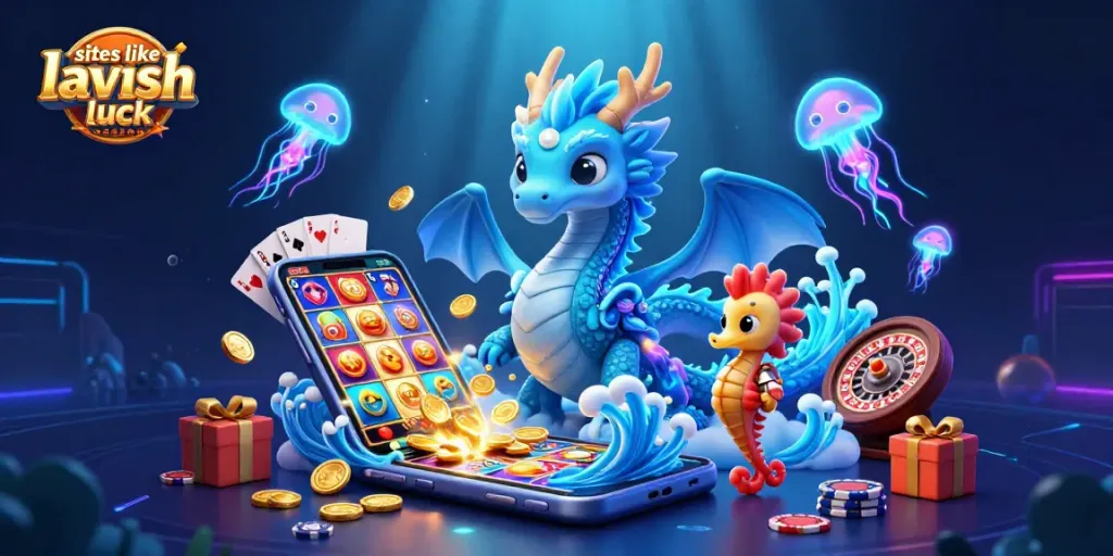 Experience thrilling gameplay at sites like lavish luck casino with vibrant dragon, knight, and neon jellyfish.