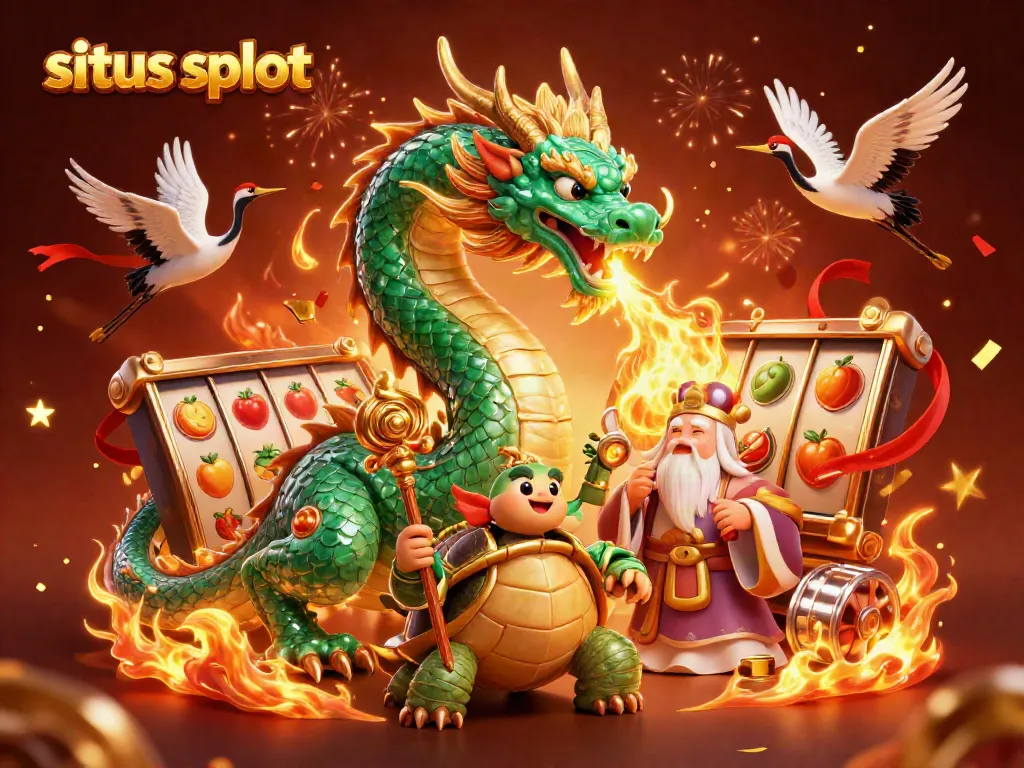 Slot online menarik di situs slot dengan naga hijau dan grafis penuh warna.