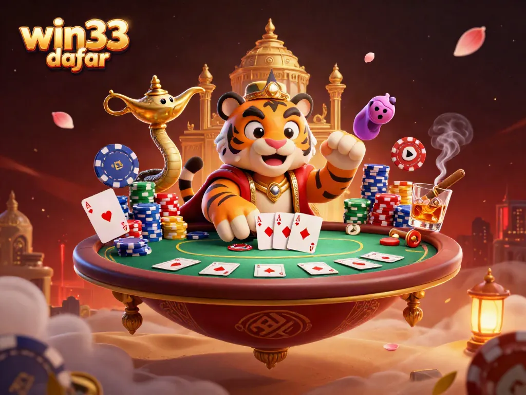 Engage enthusiastically with win33 daftar, featuring a magical sultan, poker chips, and dynamic casino elements.