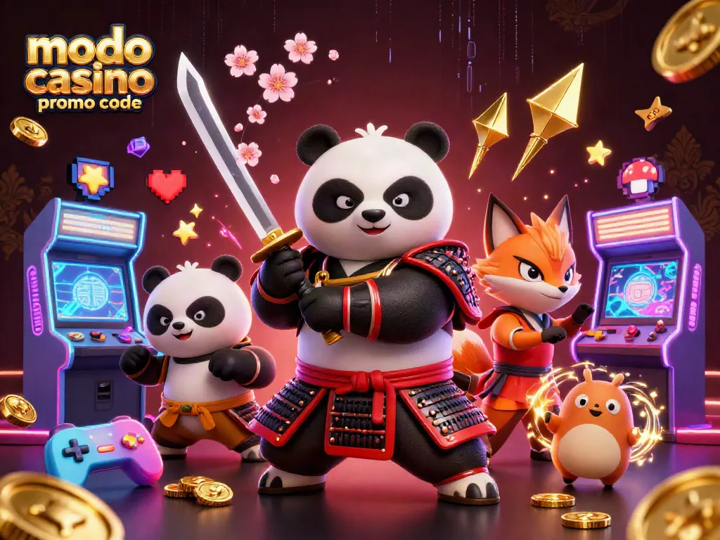 Spin vibrant reels collecting gold coins with modo casino promo code in a magical gaming scene.