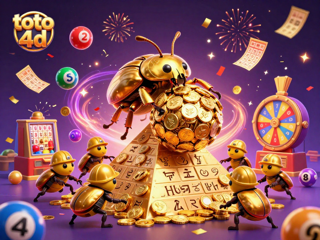 Engage with toto 4d gaming excitement as golden beetles roll coins and lottery elements burst alive!