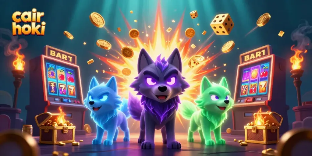 Gambarkan pengalaman bermain cair hoki dengan simbol slot dan karakter seru, judi online yang menarik.