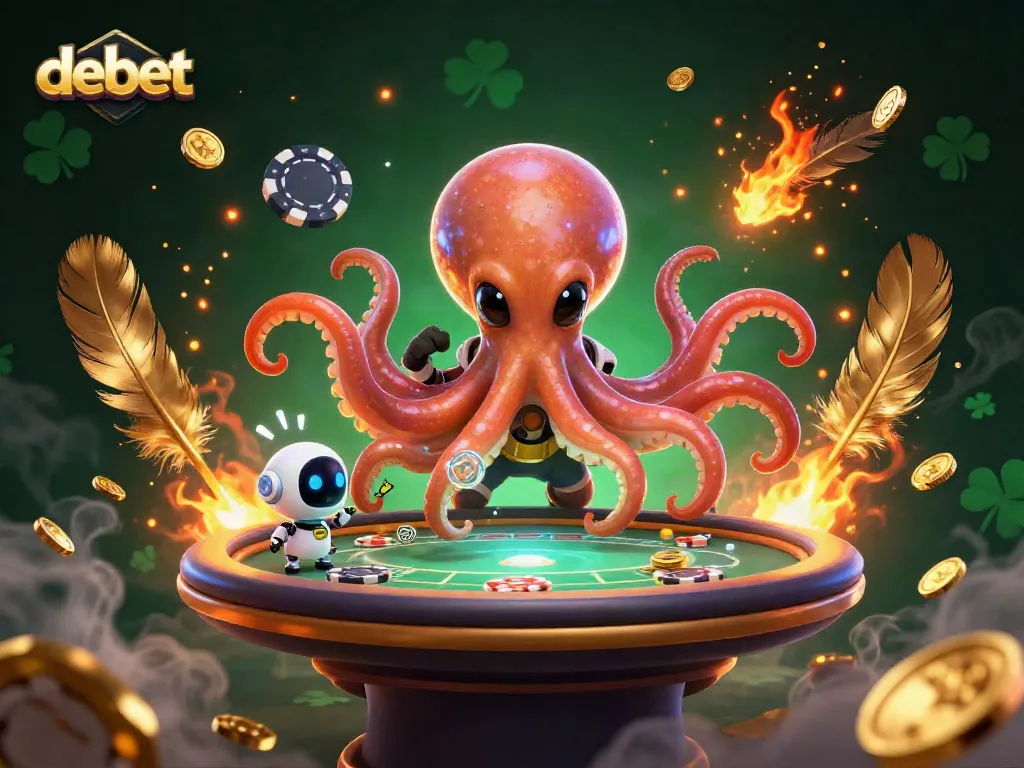 Engage in the thrilling world of debet poker with an alien octopus at a holographic table.