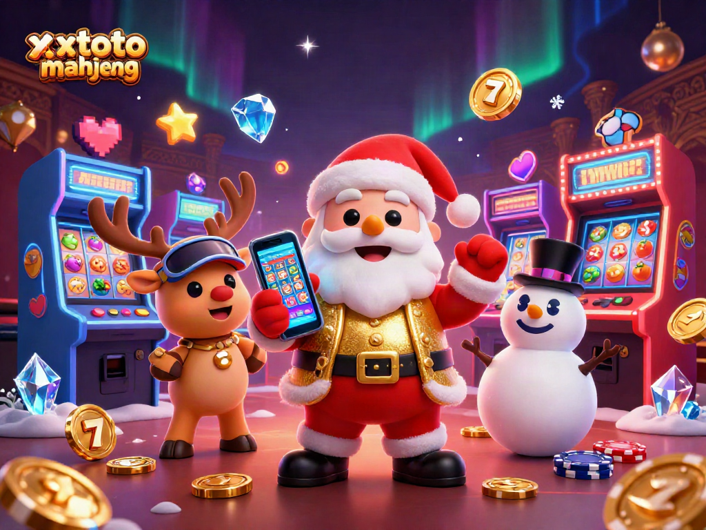 xxtoto mahjong bermain di kasino dengan mesin slot dan karakter kartun 3D yang berwarna-warni.