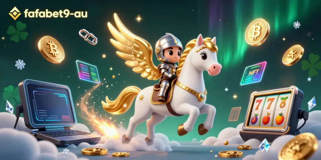 Spin the reels with fafabet9-au's cosmic-themed casino adventure featuring winged knights and neon coins.