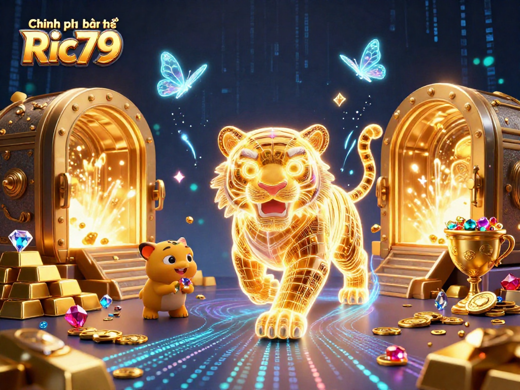 Experience the magic of Chính sách bảo mật Ric79 with neon tiger and dazzling casino treasures.