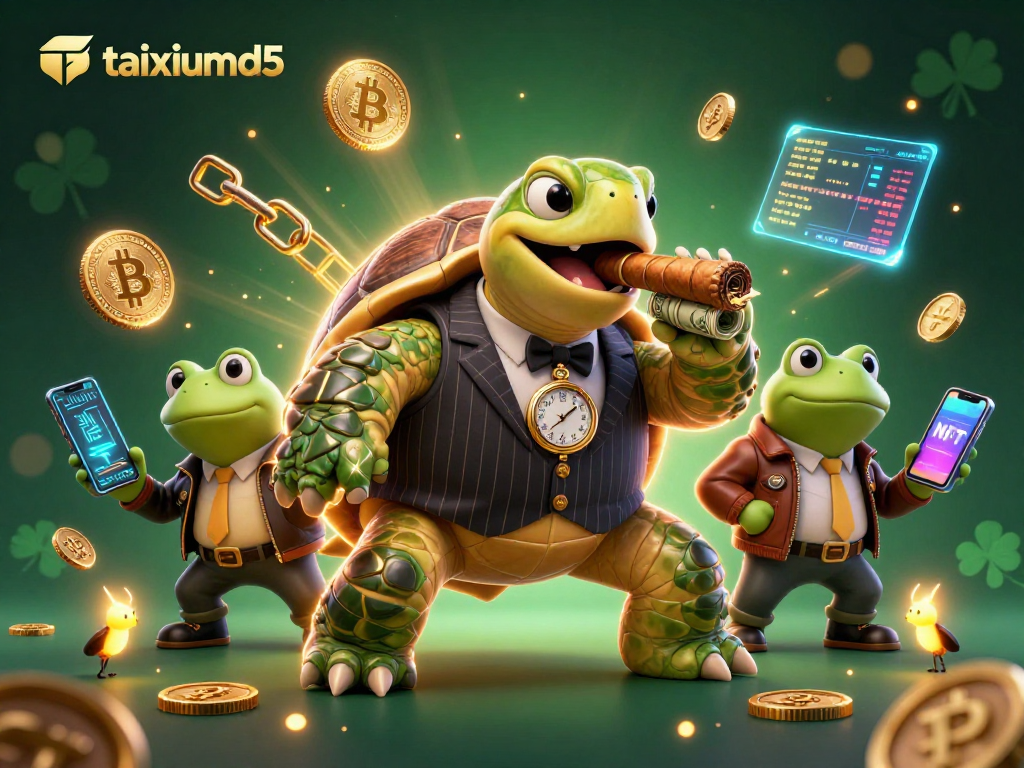 Experience thrilling gameplay with taixiumd5, featuring a mobster turtle and digital currencies lighting up the casino.