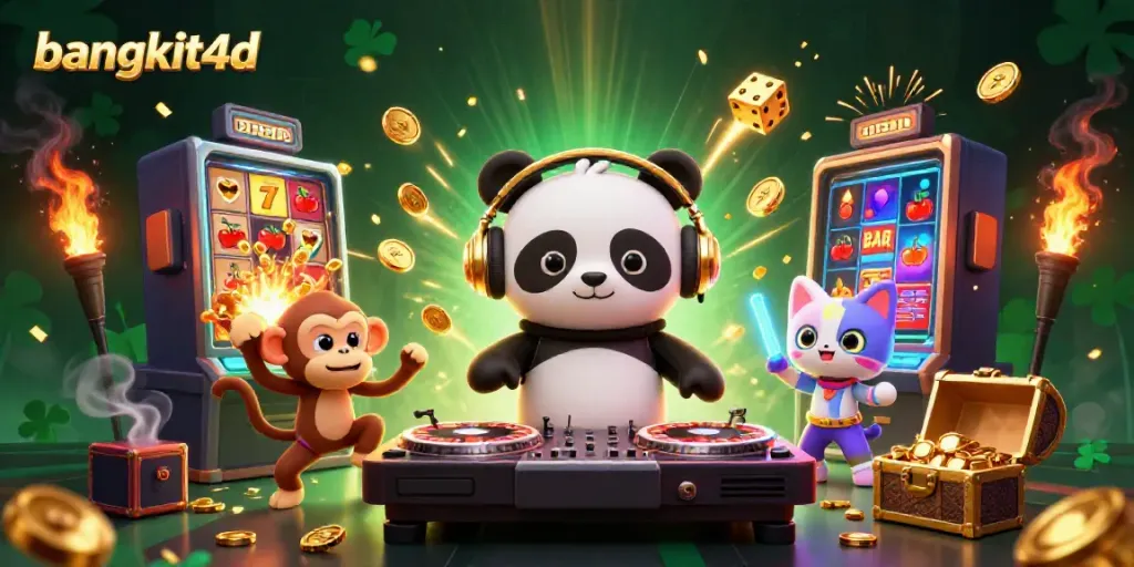 Permainan yang menyenangkan di bangkit4d dengan DJ panda dan simbol keberuntungan.