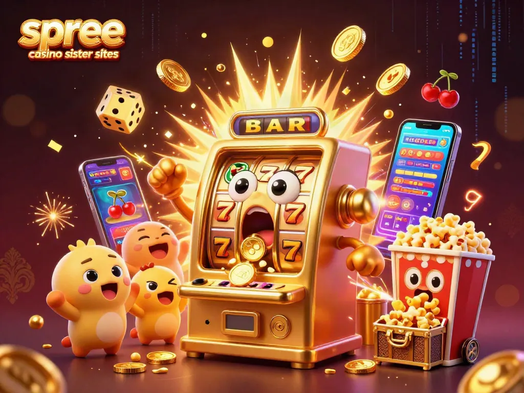 Experience excitement with spree casino sister sites featuring animated slot machines and golden jackpots.