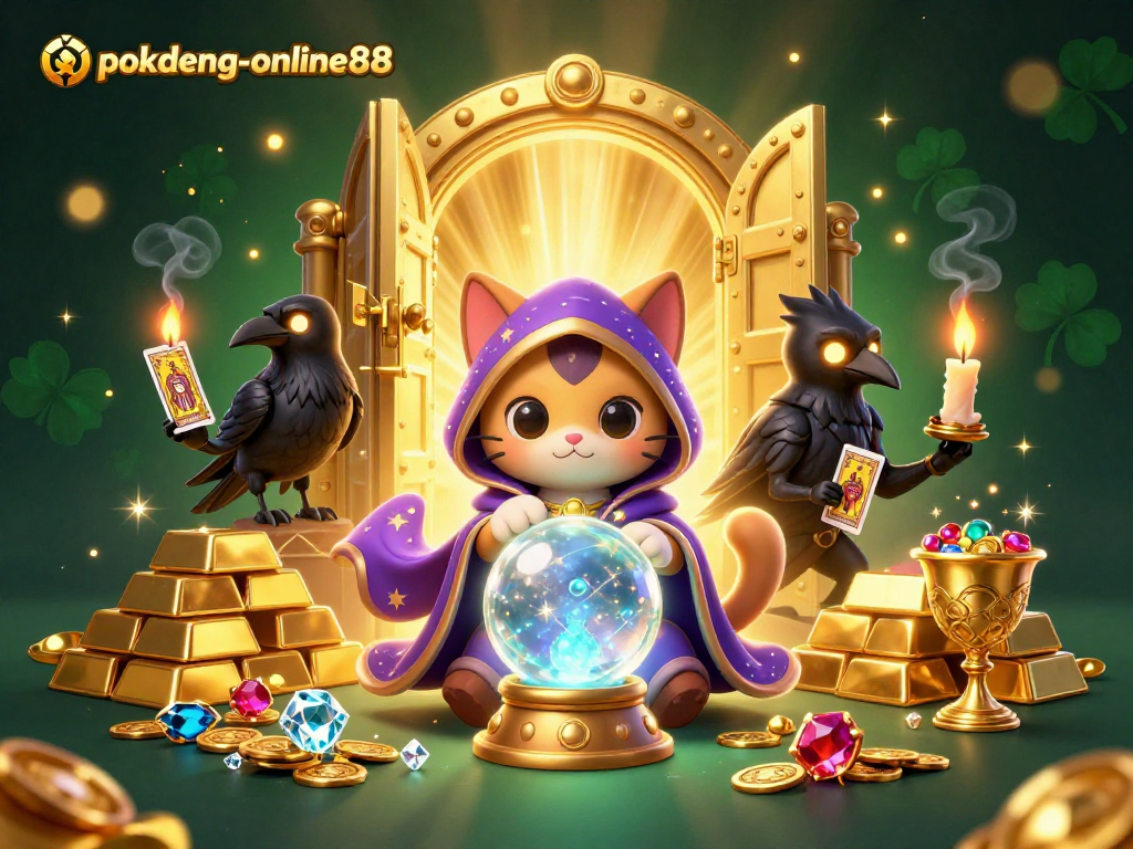 Engage with the thrill of pokdeng-online88 as a mystic cat and tarot card raven bring luck and treasures.